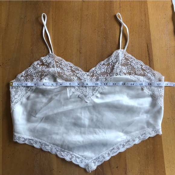 Vintage Lingerie Spaghetti Strap Crop Top White Ivory Triangle Handkerchief Cut - Picture 3 of 13